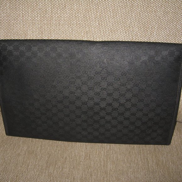 ❤️GUCCI BLACK MICRO G LOGO CLUTCH PORTFOLIO BRIEFCASE PURSE + Gucci Crest Pull - Picture 5 of 9